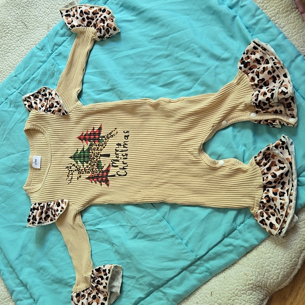 Festive Baby Romper with Leopard Ruffles